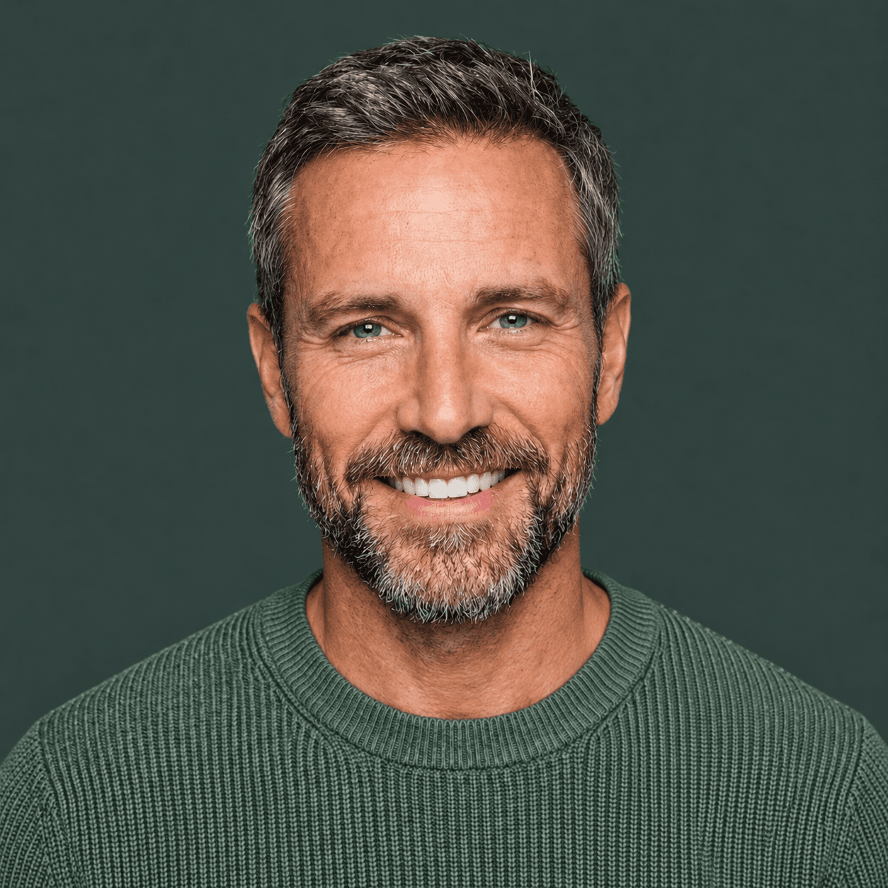 Man in a dark green sweater