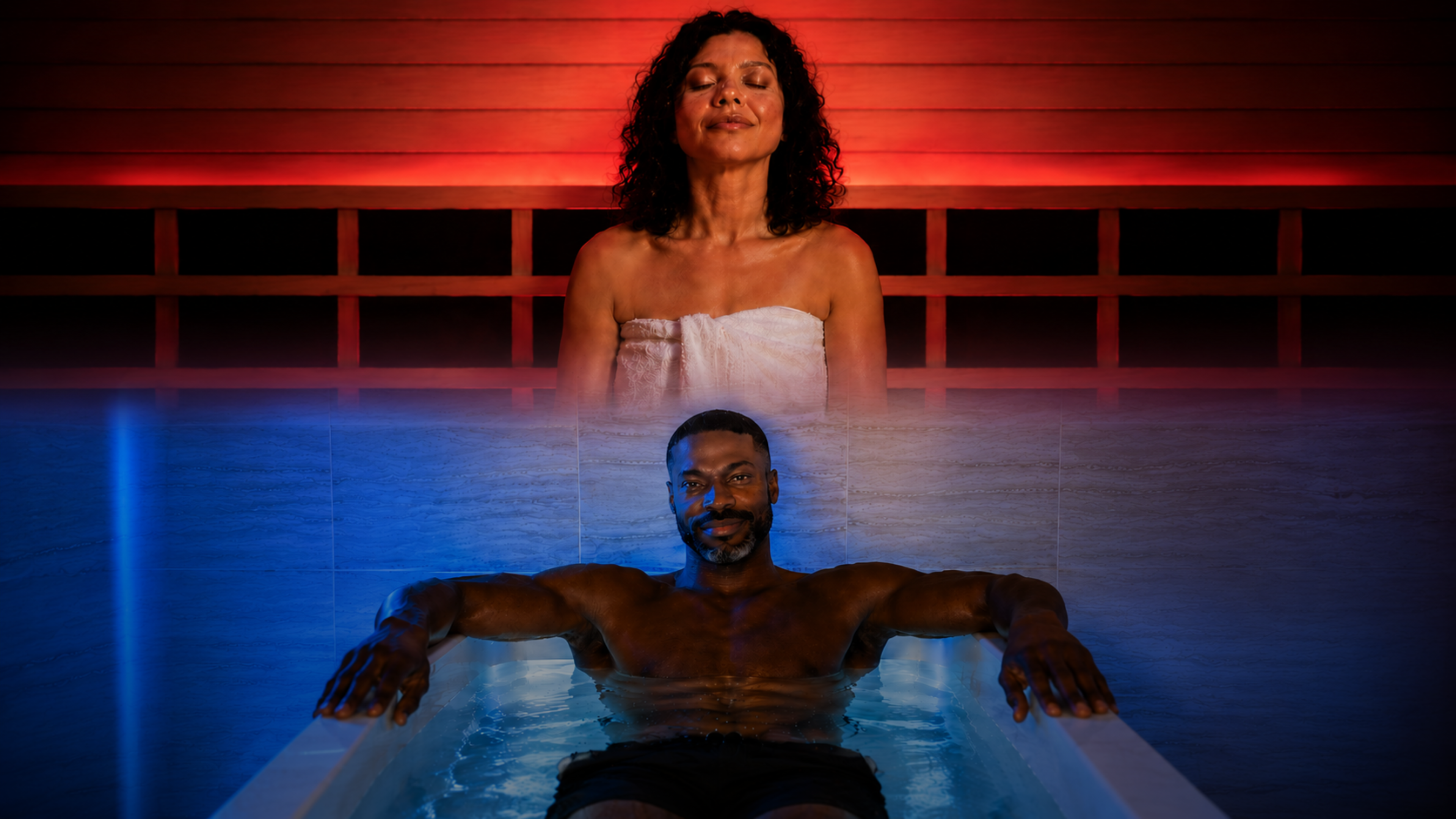 Private contrast therapy suite with sauna and cold plunge